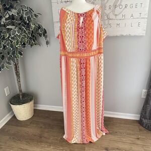 London Style Collection Dress Women 3X Flowy Boho Striped Maxi Sleeveless Spring